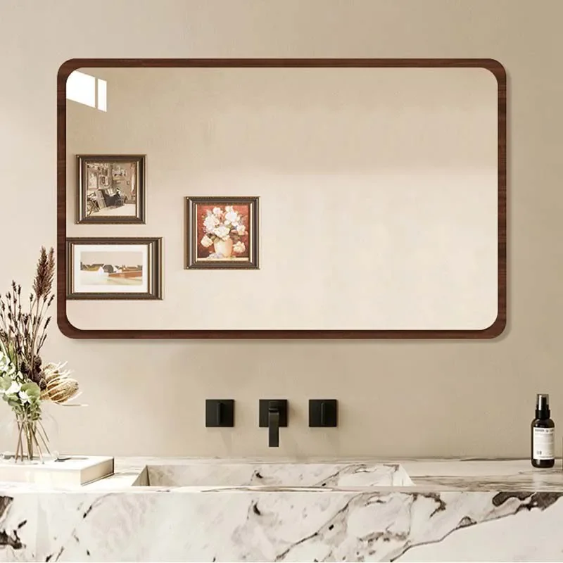 Medieval Style Wall Mounted Bathroom Mirror Self Adhesive HD Glass Vanity Sink Washroom Decor No Drill Installation
