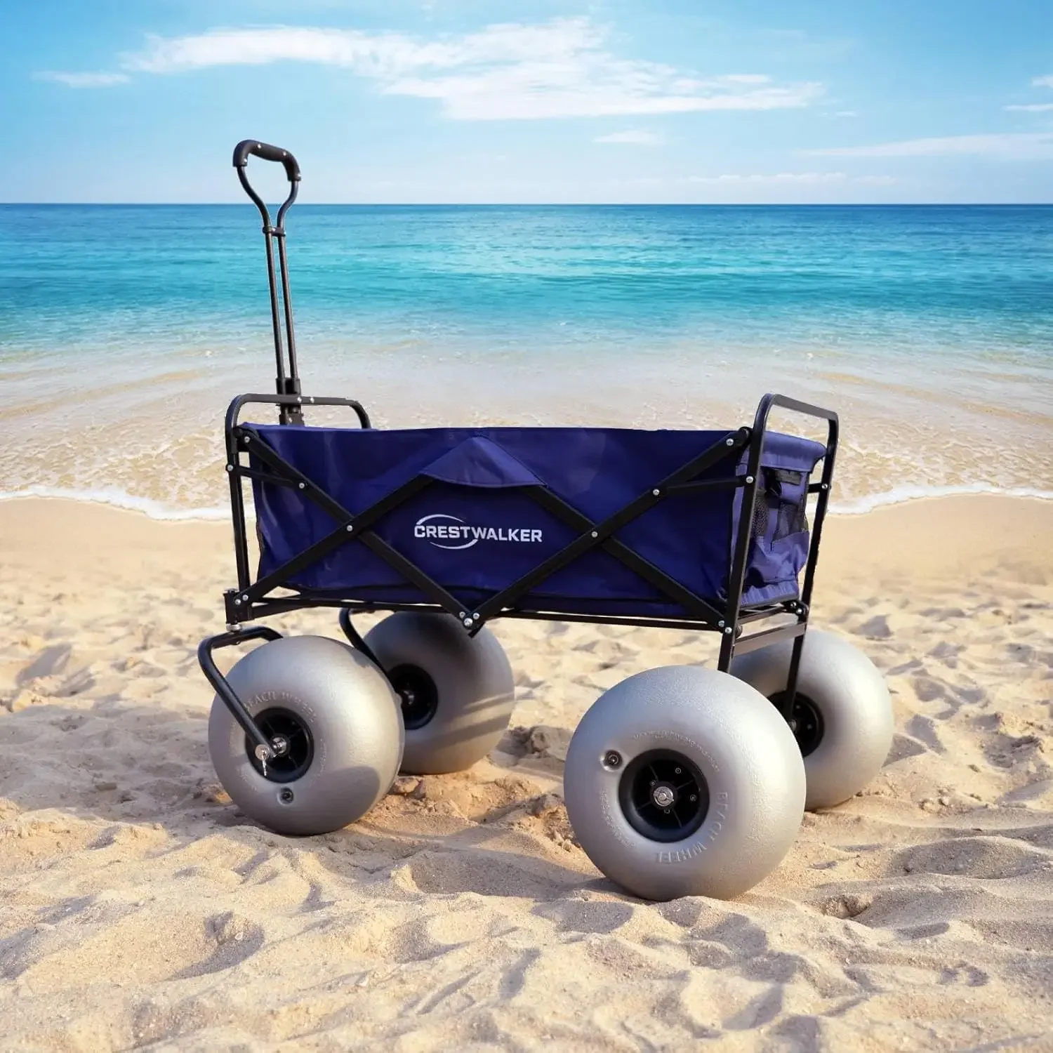 Wagon de plage avec 13 roues en ballon, chariot pliable tout terrain rapide avec de grandes roues pour le sable, pompe incluse