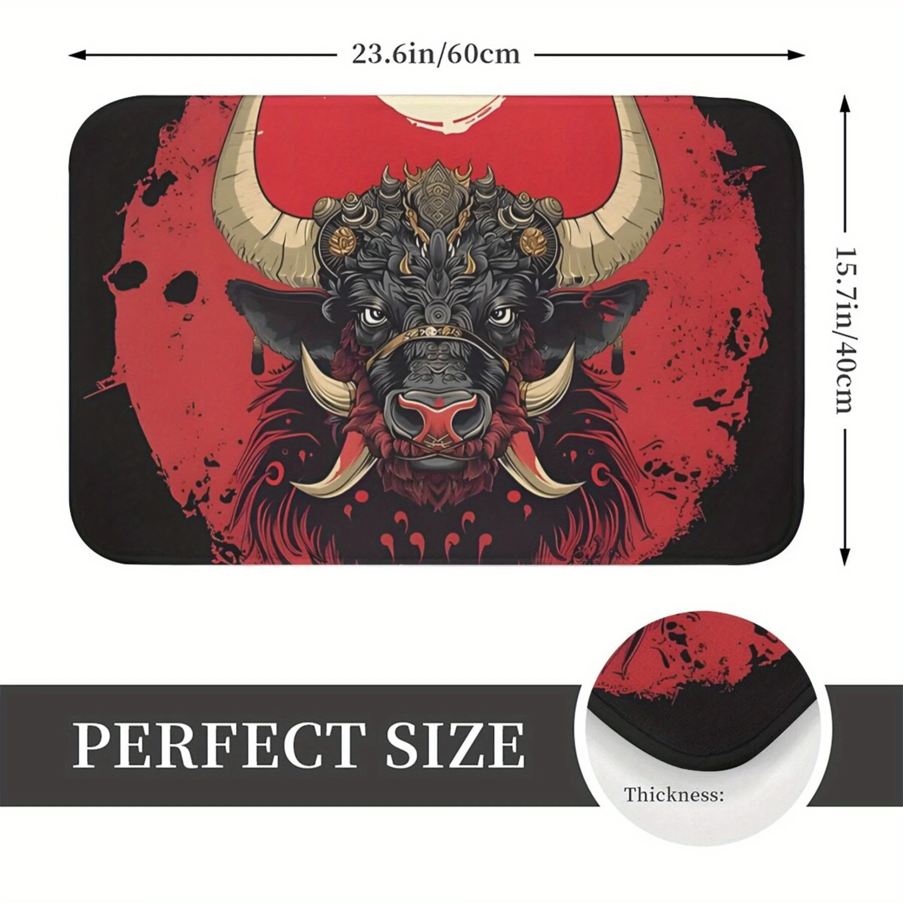 Trendy Gothic Steampunk Ox Head Doormat Floor Mat for Man Cave Entrance Rug Indoor Outdoor Use Large 40x60cm Home Decor