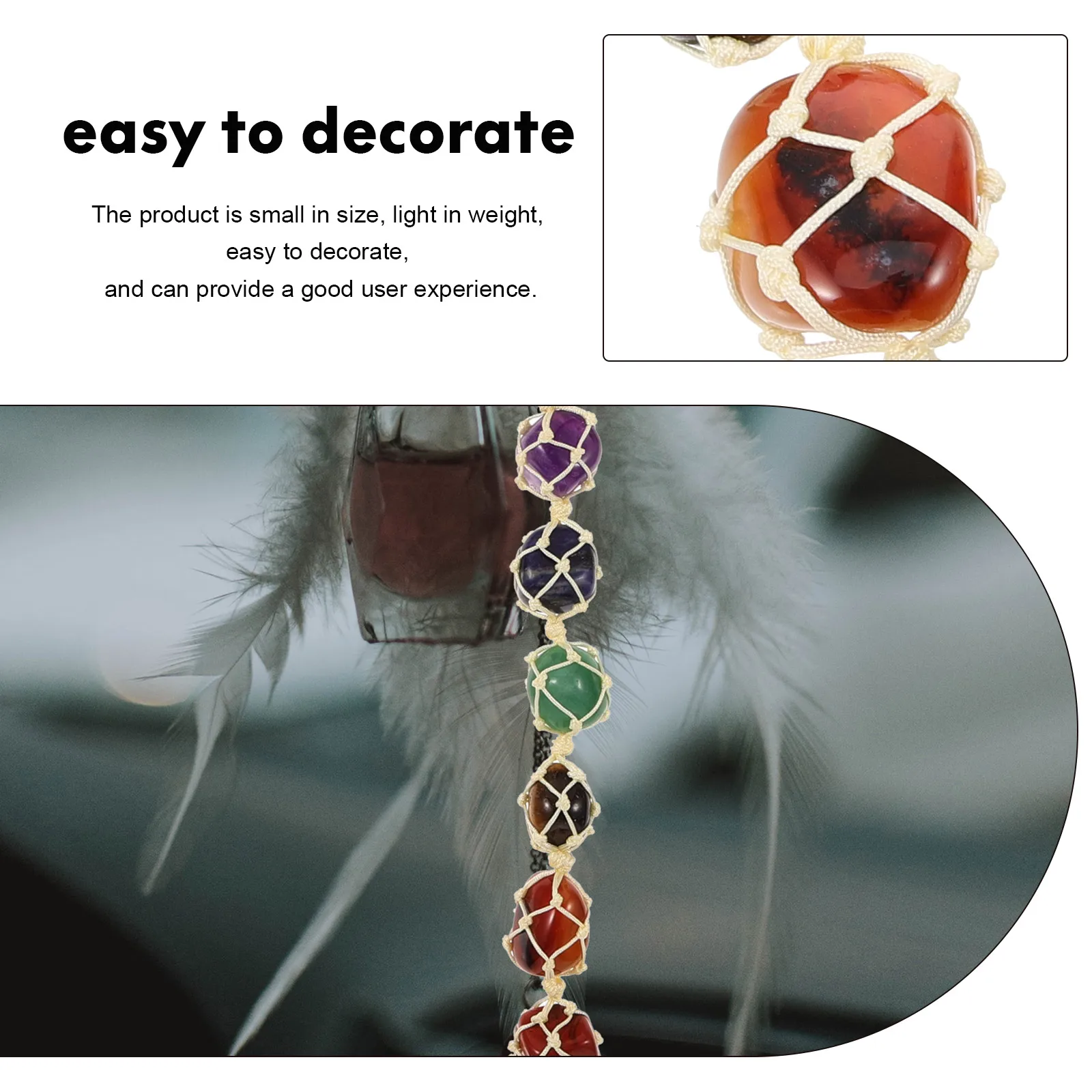 

Green Dongling Pendant Handmade Healing Stone Chakra Energy Ornament Car Home Decor Woven Design Stress Relief Wall Hanging