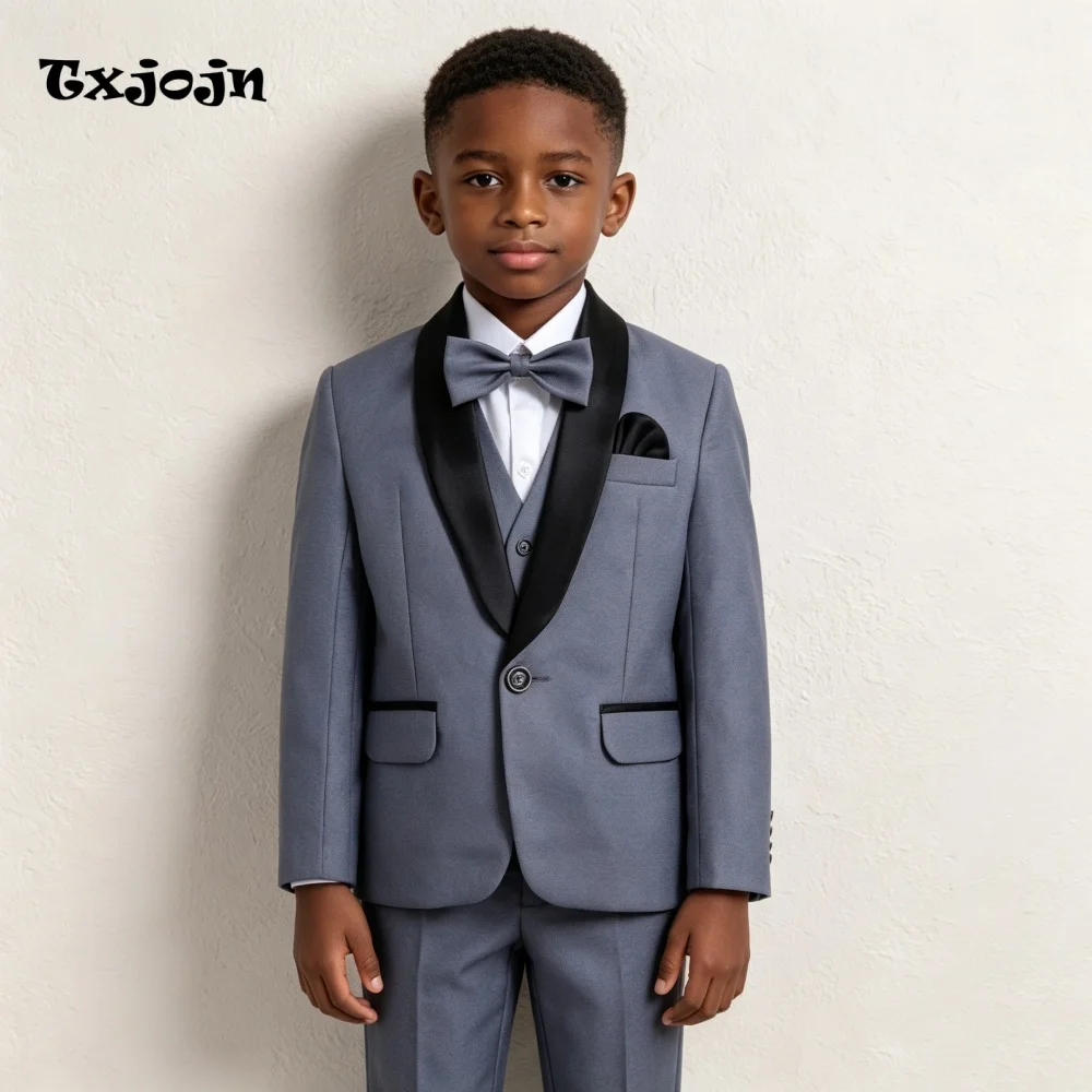 Classic Boys Suit Formal Homecoming Tuxedos 3-piece Set Trend Satin Lapel Jacket Single Breasted Wedding Blazer Pants and Vest