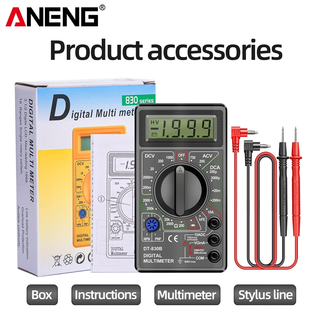 ANENG DT830B Multimetre Tester el Multimetre dijital multimetreler profesyonel çok metre Multimetre Ohm Maltimeter araçları