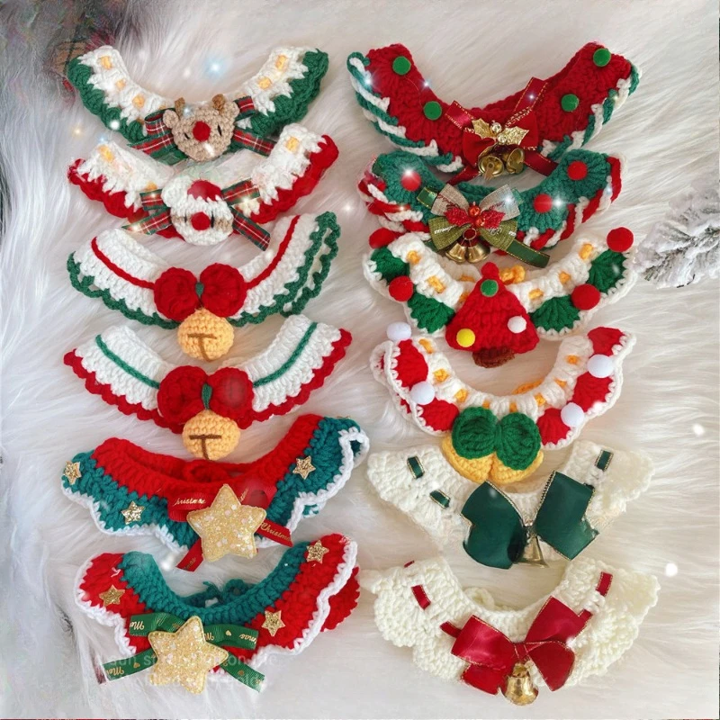 

Christmas, Cat and Dog Scarves, Saliva Towels, Small Dog and Pet Wool Collars, Hand-woven Accessories.