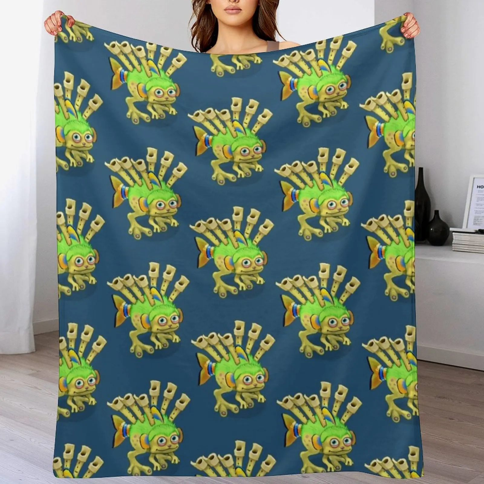 

My Singing Monsters character Reedling Throw Blanket blankets ands Hairy Luxury blankets and throws Blankets