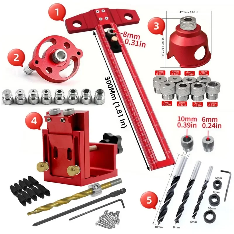 Woodworking Hole Punch Jig 9mm Drill Bit Positioner Adjustable Splicing Belt Auxiliary Tool Kit for Oblique Hole Device