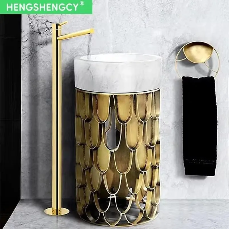 for Luxury Modern Detached Gold Stainless Steel Frame Natural Black Marble Bathroom Sink