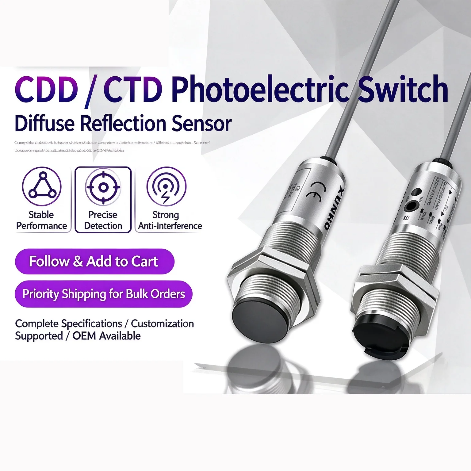 CDD-11N Proximity Sensor Photoelectric Switch NPN PNP Distance Adjustable Infrared Laser Diffuse Reflection for DC12-24V Applica