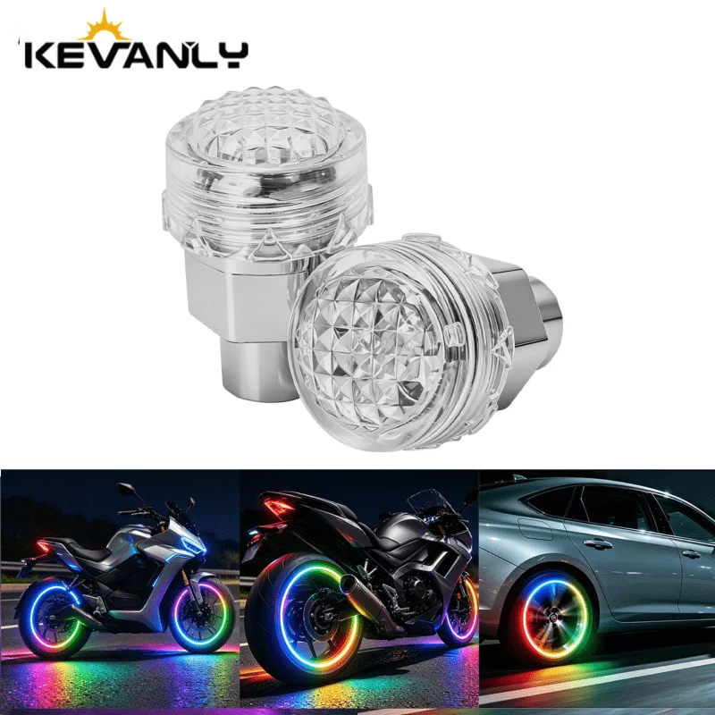 2Pcs Tire Valve Cap Light RGB Motion Sensor LED Tyre Valve Stem Light Auto Wheel Decor Lamp For Car Motorcycle Electric Bike