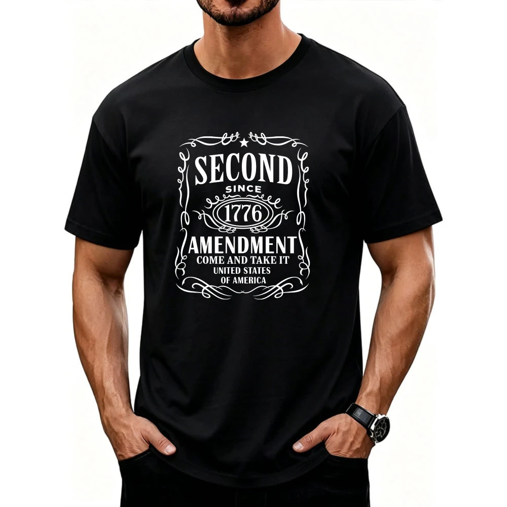 Patriot Pride Mens Patriotic T-Shirt Second Amendment 1776 Label American Flag Mens Short Sleeve Tshirt Graphic Tee