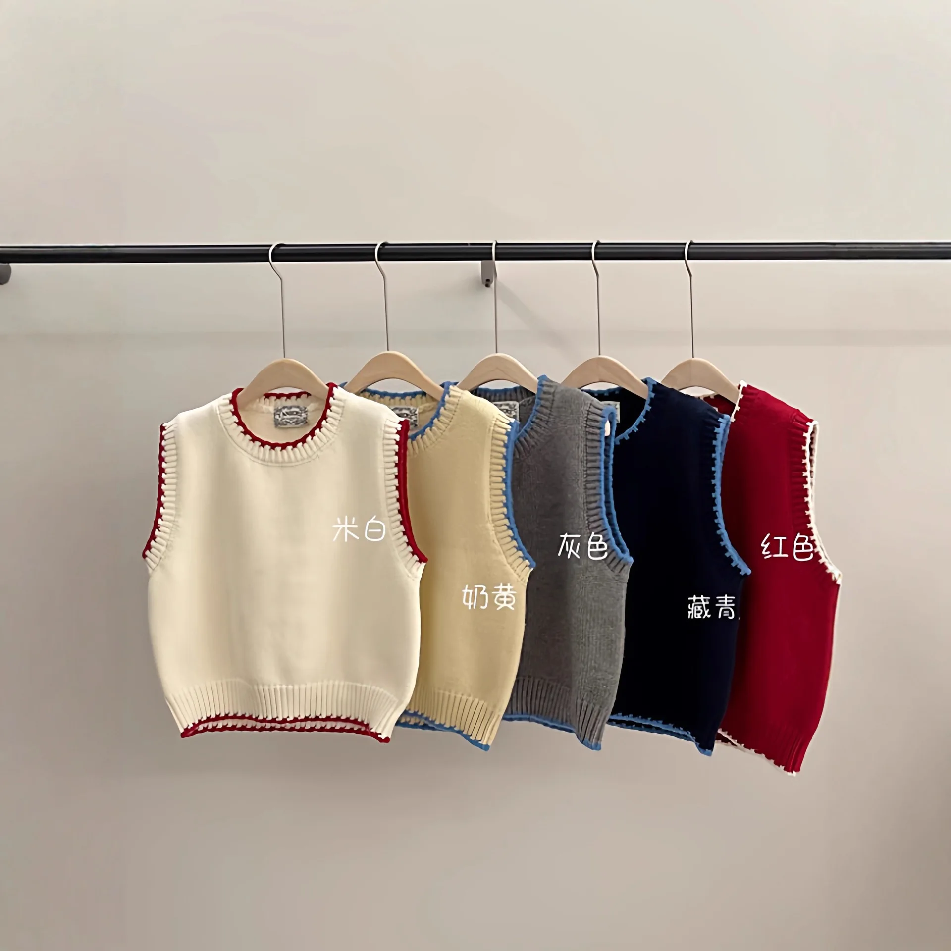 Gentle Style Crew Neck Short Knitted Vest Women's Spring Autumn Stacked Inside Sweater Top Pullover Sleeveless Waistcoat