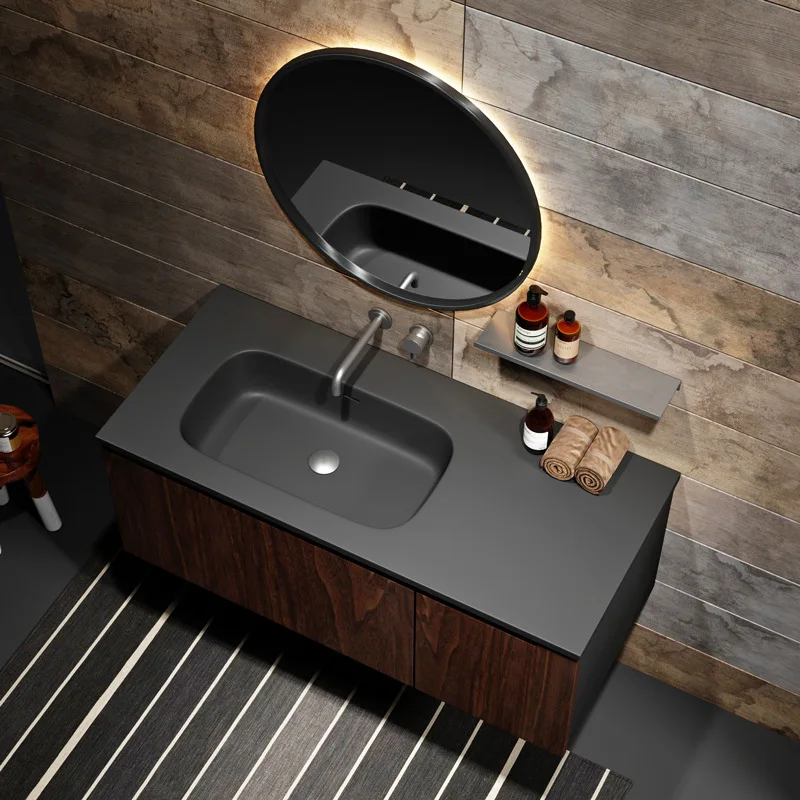 

Matte skin feeling integrated basin bathroom cabinet combination modern simple bathroom cabinet wall hanging points