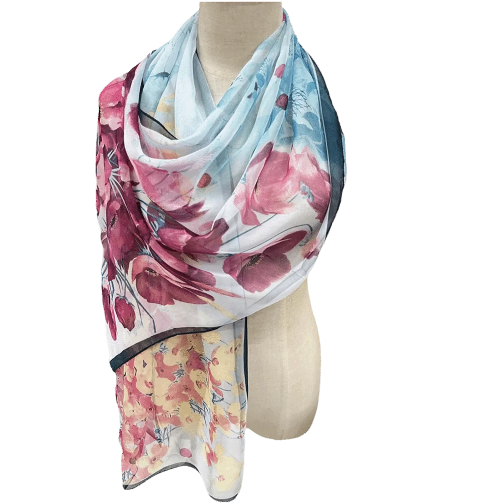 

Summer Embroidered Silk Scarf Sun-Resistant Smooth Beach Shawl Silk Breathable Long Wraps for Women