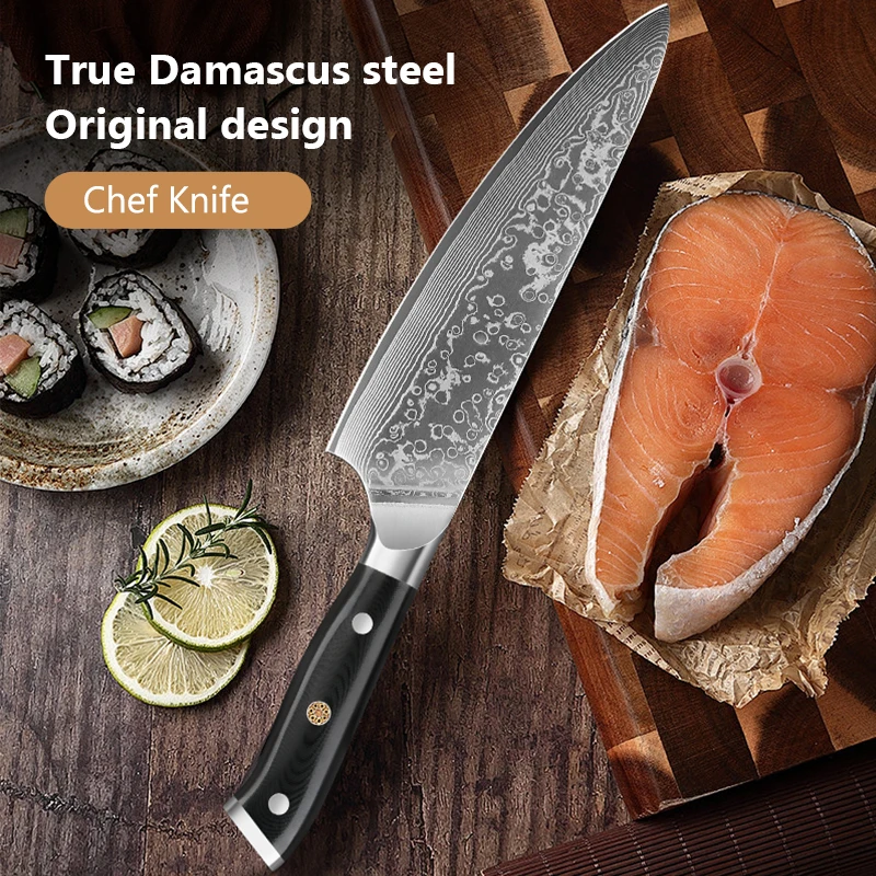 

8-дюймовый нож шеф-повара, 67-слойный дамасский нож для фруктов и овощей, премиальный ресторанный профессиональный нож для мяса, кухонные инструменты для приготовления пищи