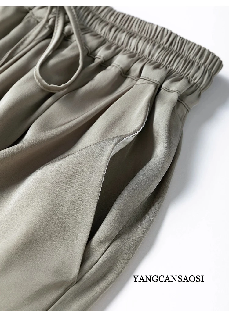 Vertical Naked Feeling 93% Natural Mulberry Silk Elastic Double Qiao Satin Elastic Waist Women's Fashionable Wide Leg Pants