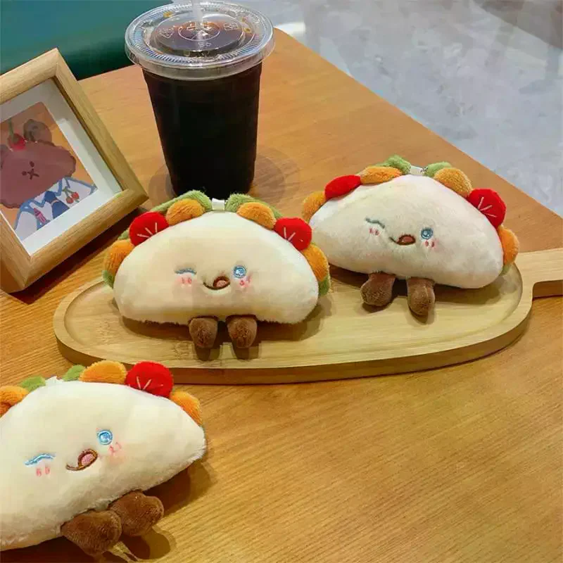 Cute Cartoon Taco Keychain Food Stuffed Sandwich Pendant Soft Bag Charm Backpack Purse Car Key Ring Decoration Gift