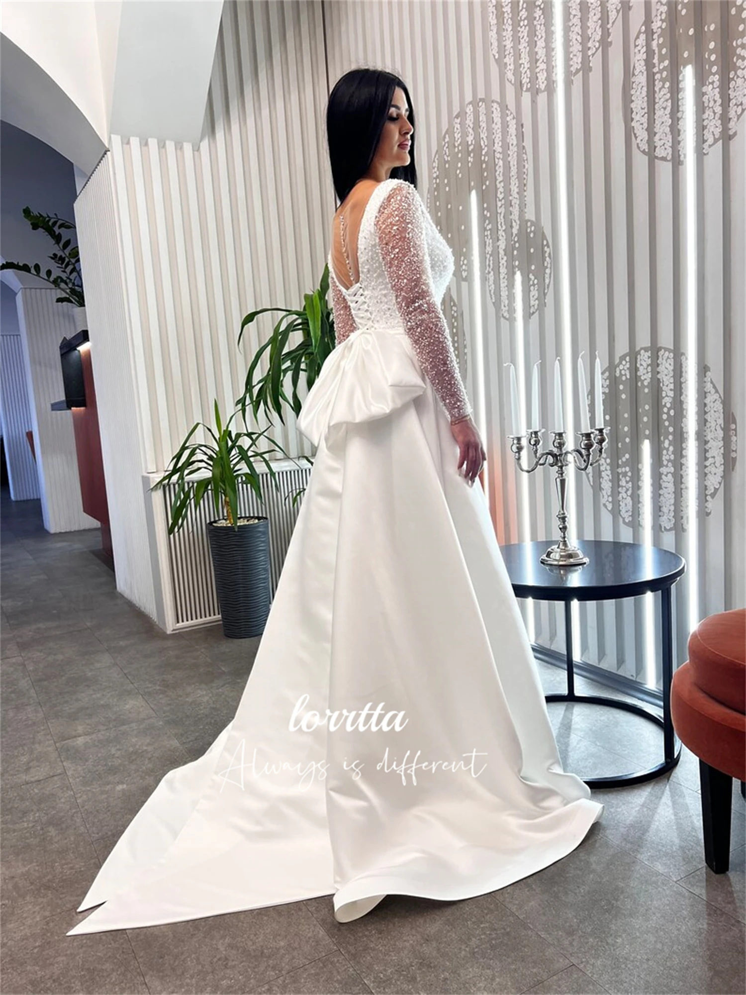 Lorrtta Satin Grace Bead Embroidery White Wedding Dress Evening Dresses for Formal Occasions Luxury Robe De Soiree Femmes Party