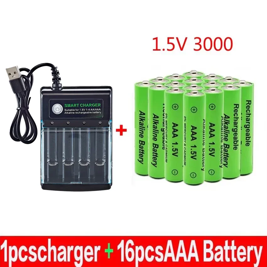 

100% New AAA Battery 3000 MAh Rechargeable Battery AAA 1.5 V 3000 MAh Rechargeable New Alcalinas Drummey + Charger