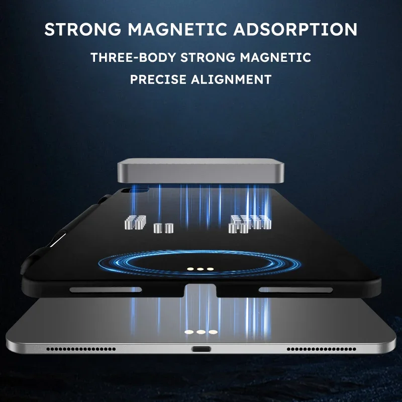 وحدة شاحن لاسلكي مغناطيسي من سبائك الألومنيوم مع حافظة حماية لجهاز iPad Pro 13 بوصة/11 بوصة 18 وات شاحن موصل ذكي سريع الشحن