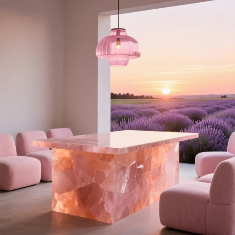 Italian luxury stone island custom club front desk transparent resin luminous bar crystal island high-end creative tea table