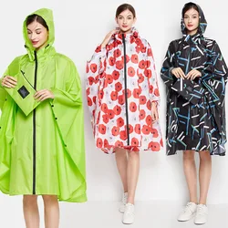 Hooded Rain Poncho Waterproof Raincoat Jacket for Women Adults Print Flower