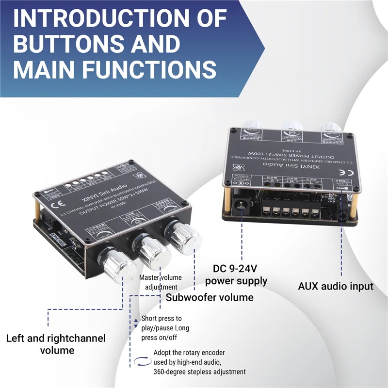 XY-E100L 2.1 Channel For Bluetooth Audio Amplifier Module 50Wx2+100W High And Low Tone Subwoofer Amplifier Board Speaker