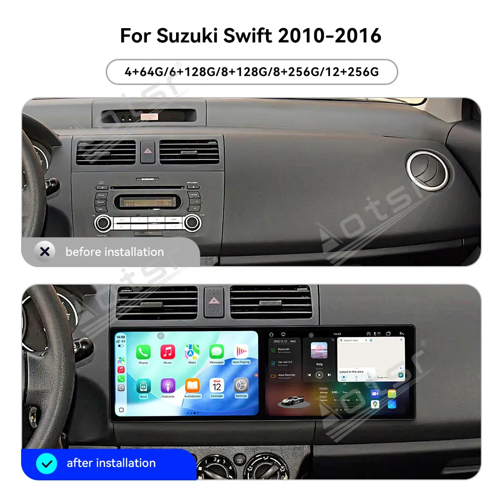 For Suzuki Swift 2010-2016 10.1 Inch Dual-Screen Plug & Play GPS Navigation Carplay Android Auto Car Radio Upgrade Accessory