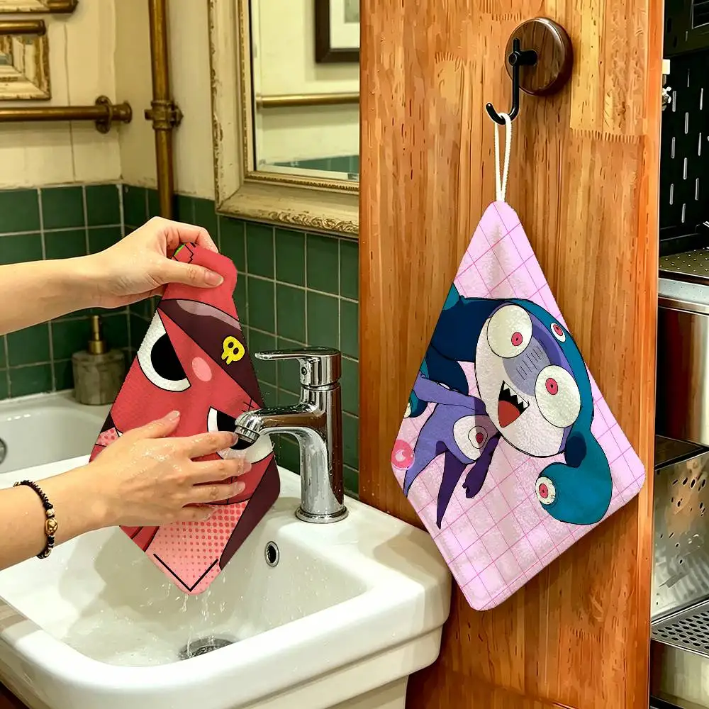 Hot Gunsou Keroro frog Multi-scene Polyester Cotton Towel, Hanging Hand Wiping Cloth for Kitchen Bathroom Hotel