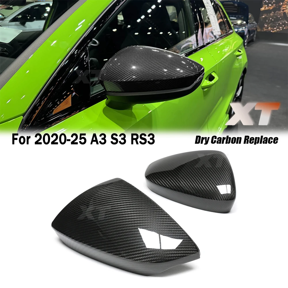 For Audi 2020-25 8Y A3 S3 RS3 Real Dry Carbon Fiber Mirror Cover Forged Side Rearview Caps Replacement Sedan Sportback LHD only