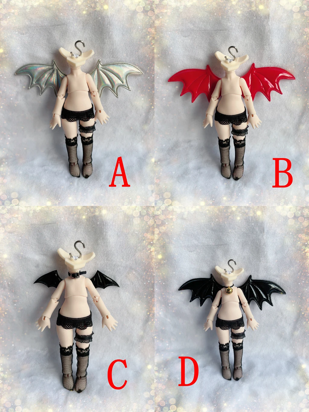 D05-P046 children handmade toy 1:12 ob11 gsc bjd pd9 doll accessory red silver white black wing 1pcs