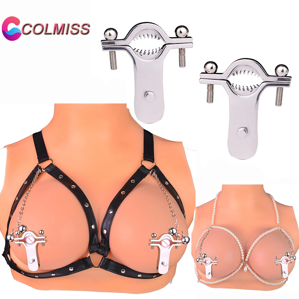 

COLMISS Metal Nipple Clips Stimulator Beast Teeths Beads Female Breast Clamps Restraints Teasing Harness BDSM Sex Toys For Women