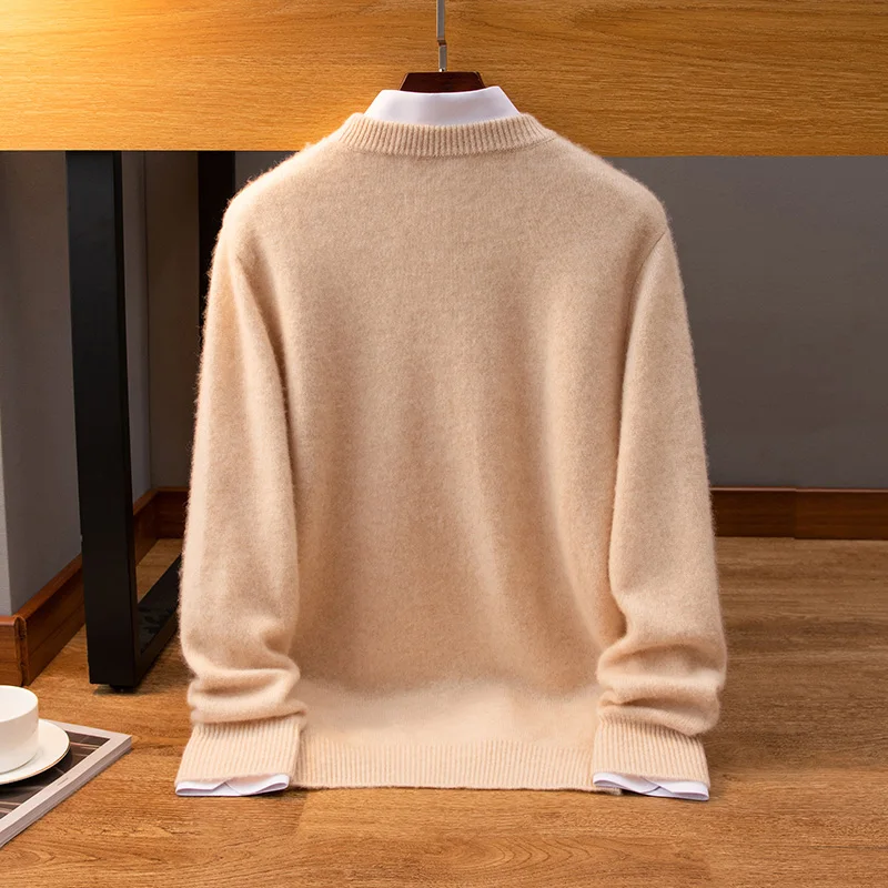 DjzDsm Men's 100% Cashmere Sweater O-neck Top Business Sweater Casual Knitted Sweater Warm Cashmere Sweater Autumn/Winter