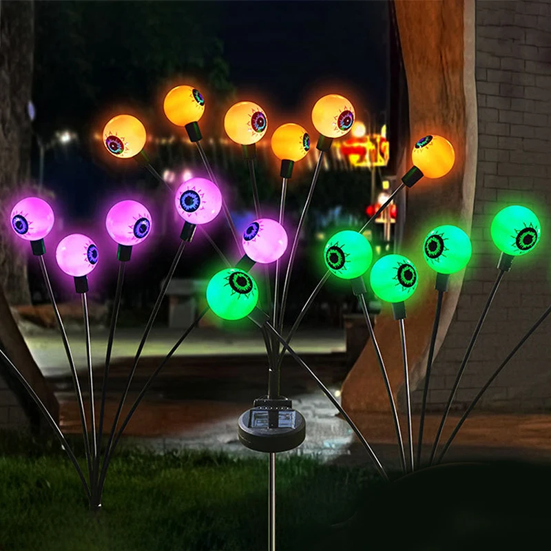 

2024 Halloween Outdoor Solar Powered Scary Eyeball Lights Led Green Eyeball Blinking Firefly Lights Waterproof Solar Path Lights