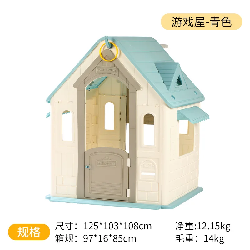 

Kids Playhouse with Basketball Hoop Dartboard Garden Games Cottage (Light Blue)