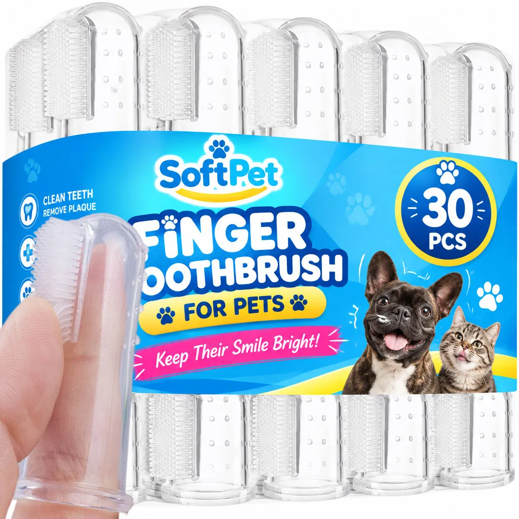 30pcs Super Soft Pet Finger Toothbrush Dog Brush Bad Breath Tartar Teeth Care Tool Dog Pet Supplies Cepillo Para Perro
