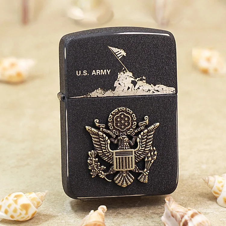 

Genuine Zippo Army Badge oil lighter copper windproof Kerosene lighters Gift with anti-counterfeiting code