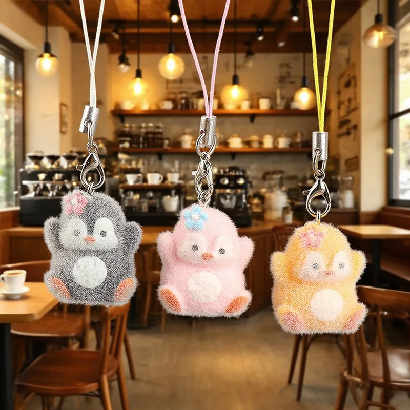 

5 шт. флокированный брелок Kawaii, плюшевый 3D кулон с пингвином и пингвином, сумка, ремешок для мобильного телефона и украшение для ключей от машины, брелки, оптовая продажа