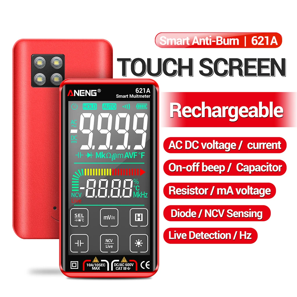 Smart Digital Multimeter ANENG 621A Touch Screen 9999 Counts Auto Range Rechargeable NCV Universal Meter Voltmeter Ammeter Tools