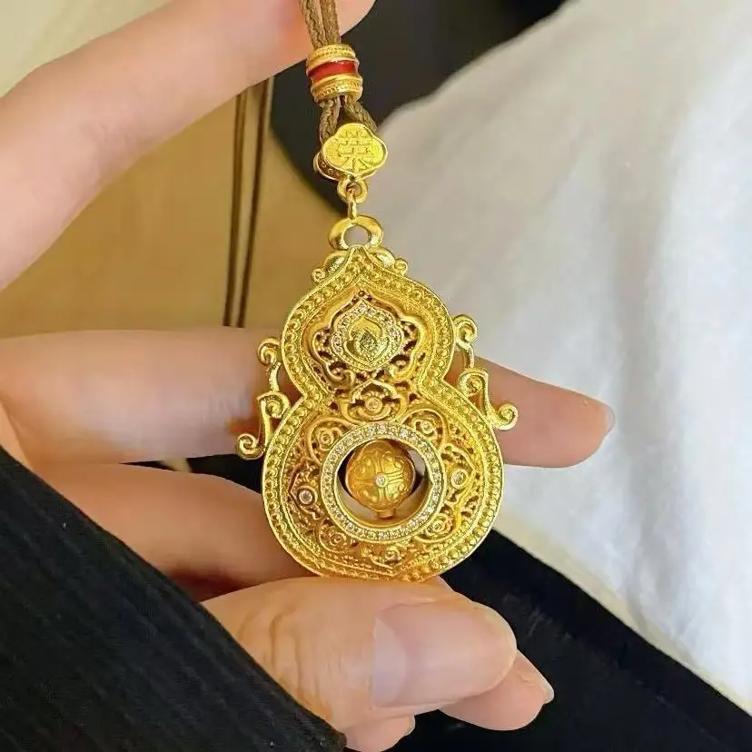 Gourd Pendant 2026 Chinese Style Rotatable For Daily Wear Party Anniversary Gift Copper Real Gold Plated Inlaid Zircon Hollow