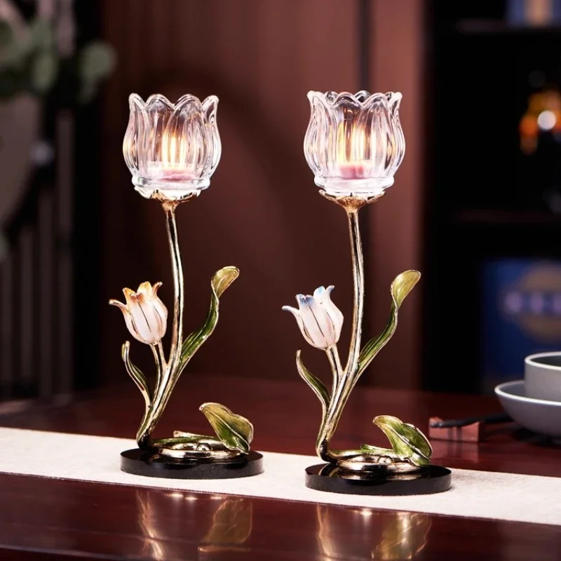 High-End Light Luxury Creative Art Glass Scented Candle Candle Holder French Romantic Atmosphere Dining Table Decoration