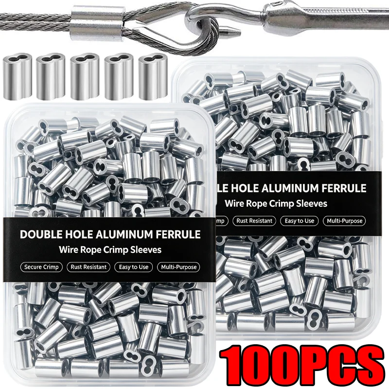 Aluminum Crimping Loop Sleeve Assortment Kit Double Hole Wire Ferrules Cord Lock Cable Stopper Crimp Wire Rope Clamps Hardware