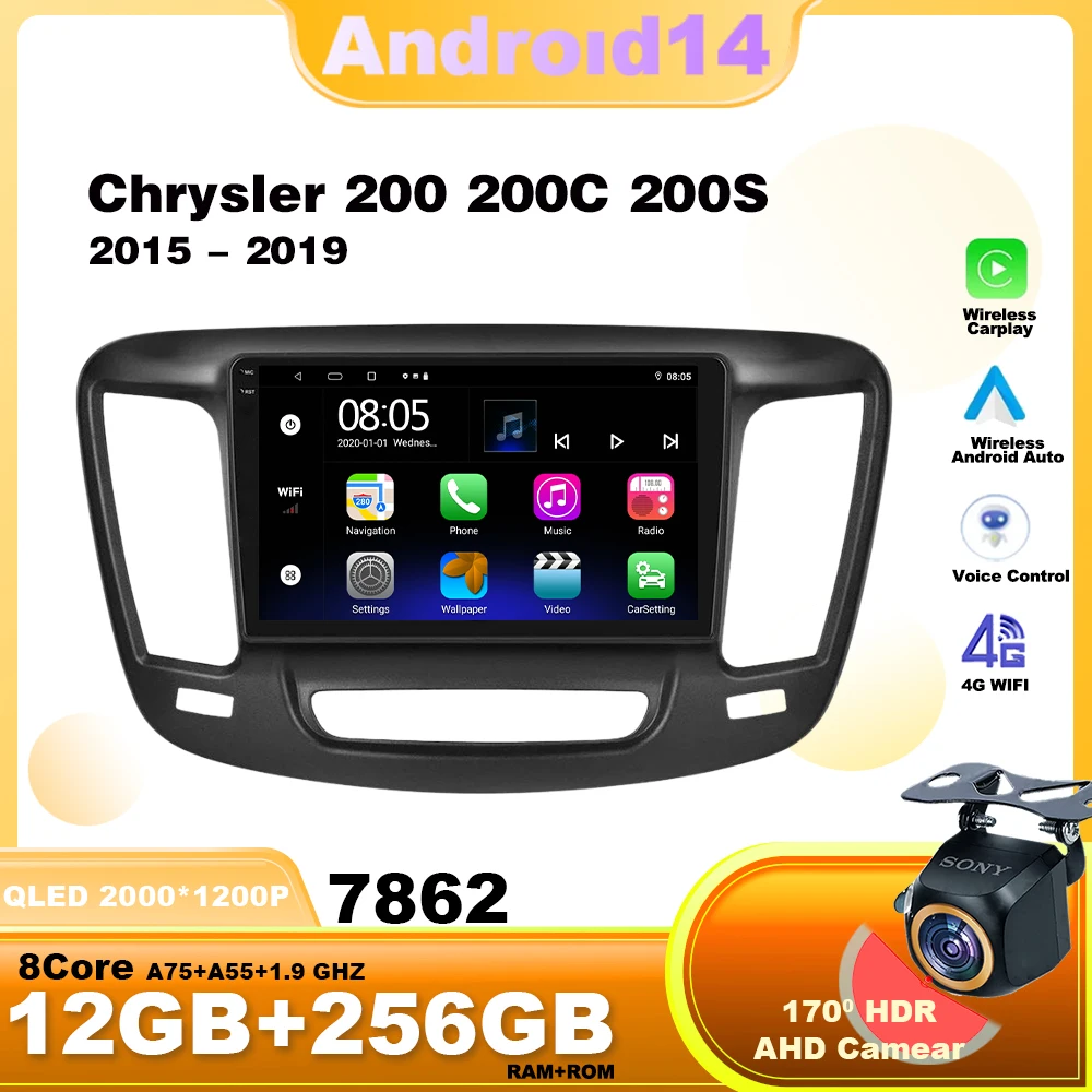 Android14 For Chrysler 200 200C 200S 2015 - 2019 Car Radio Navigation Multimedia Video Player WIFI 4G Wireless Carplay GPS