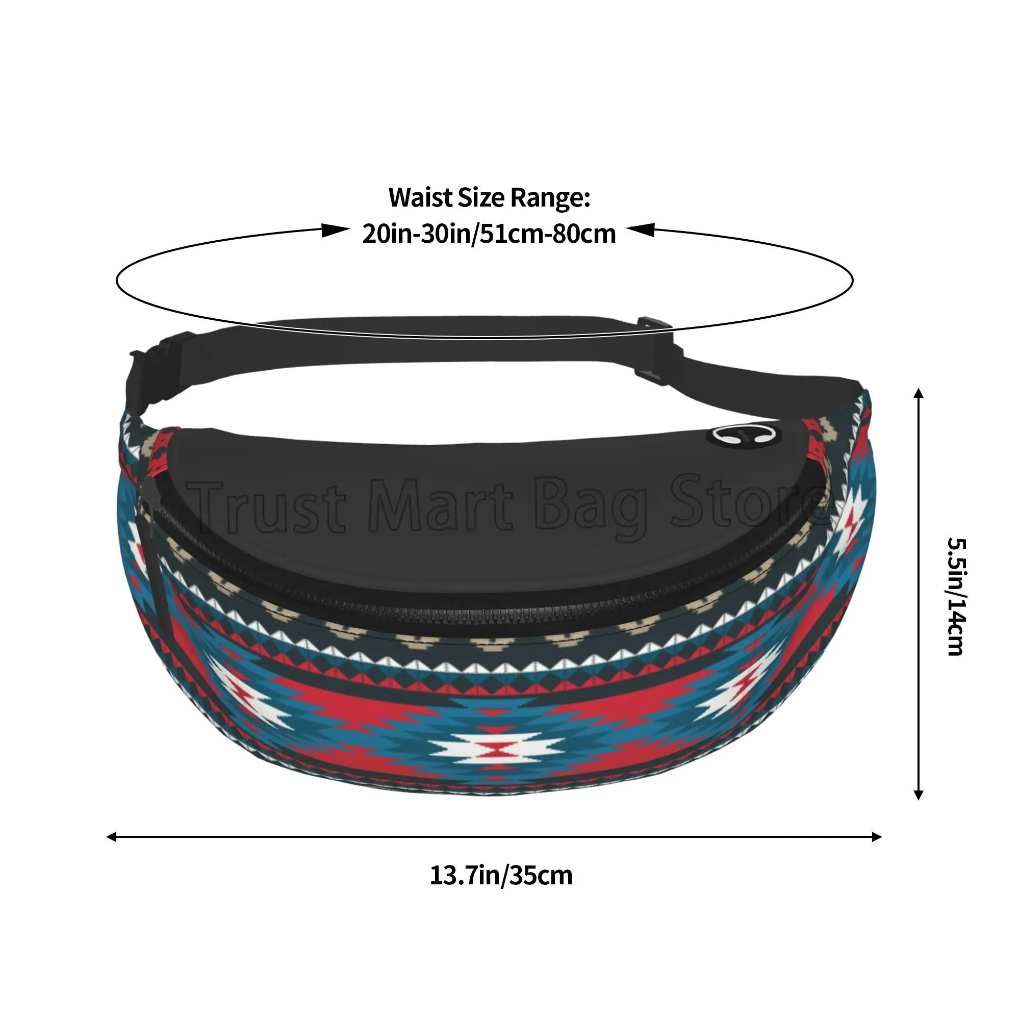 Padrão geométrico étnico asteca Fanny Pack para homens e mulheres, bolsa de cintura casual para corrida, caminhada, ciclismo, esportes, viagem