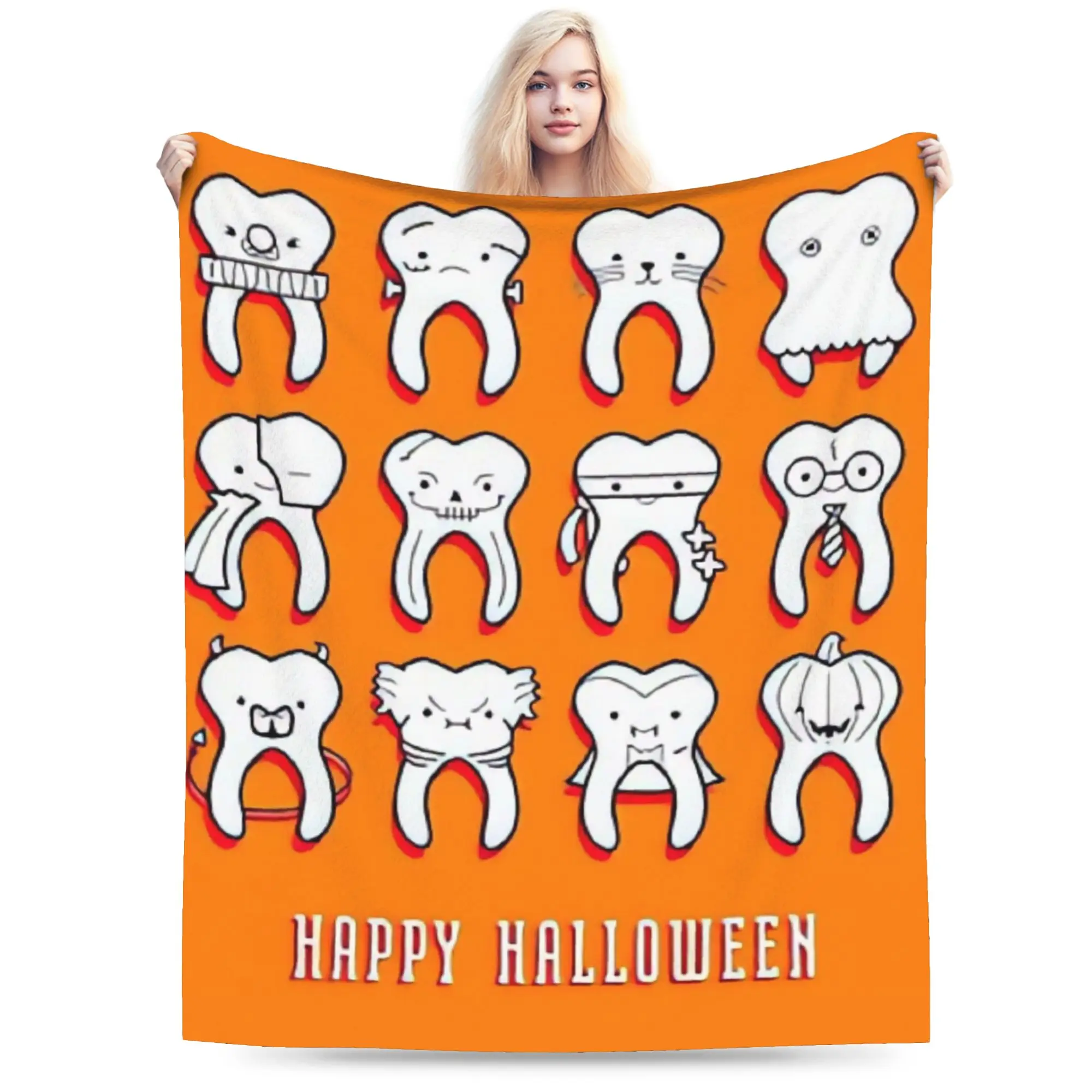 Cartoon spooky tooth Halloween Blanket  Warm Street Trend Plush Throw Blanket For Children Couch Bed Flannel Bedspread Bed Cover