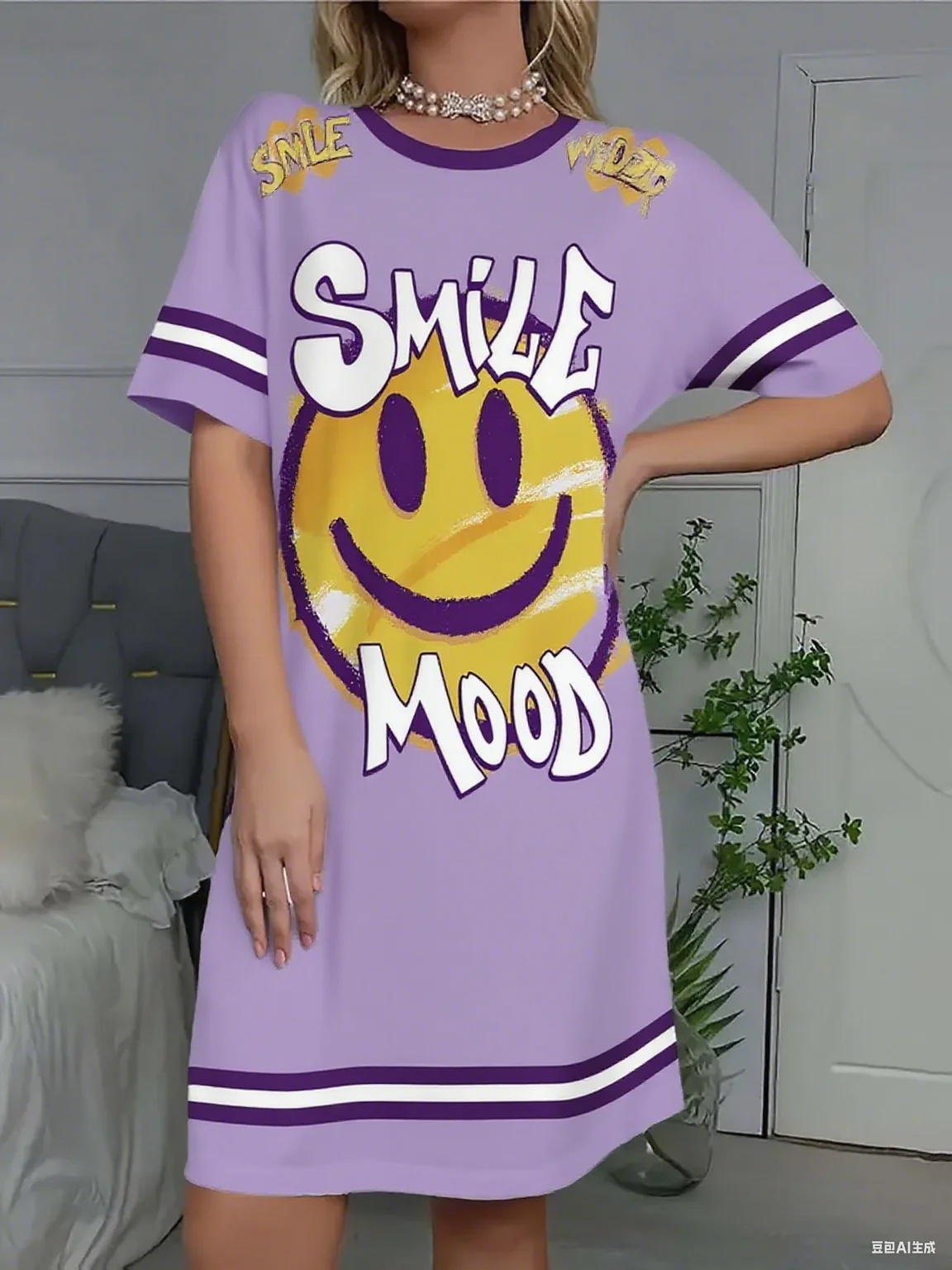 الصيف المرأة تي شيرت فستان حجم كبير وجه مبتسم غير رسمي رقم 23 مطبوعة سيدة قصيرة الأكمام البلوز فساتين النساء الملابس
