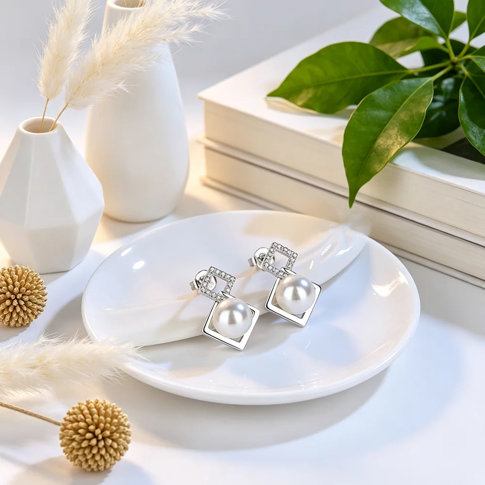 Brand Top Selling Elegant Pearls With Crystals Design 925 Sterling Silver Stud Earrings Trendy Jewelry For Women Girls