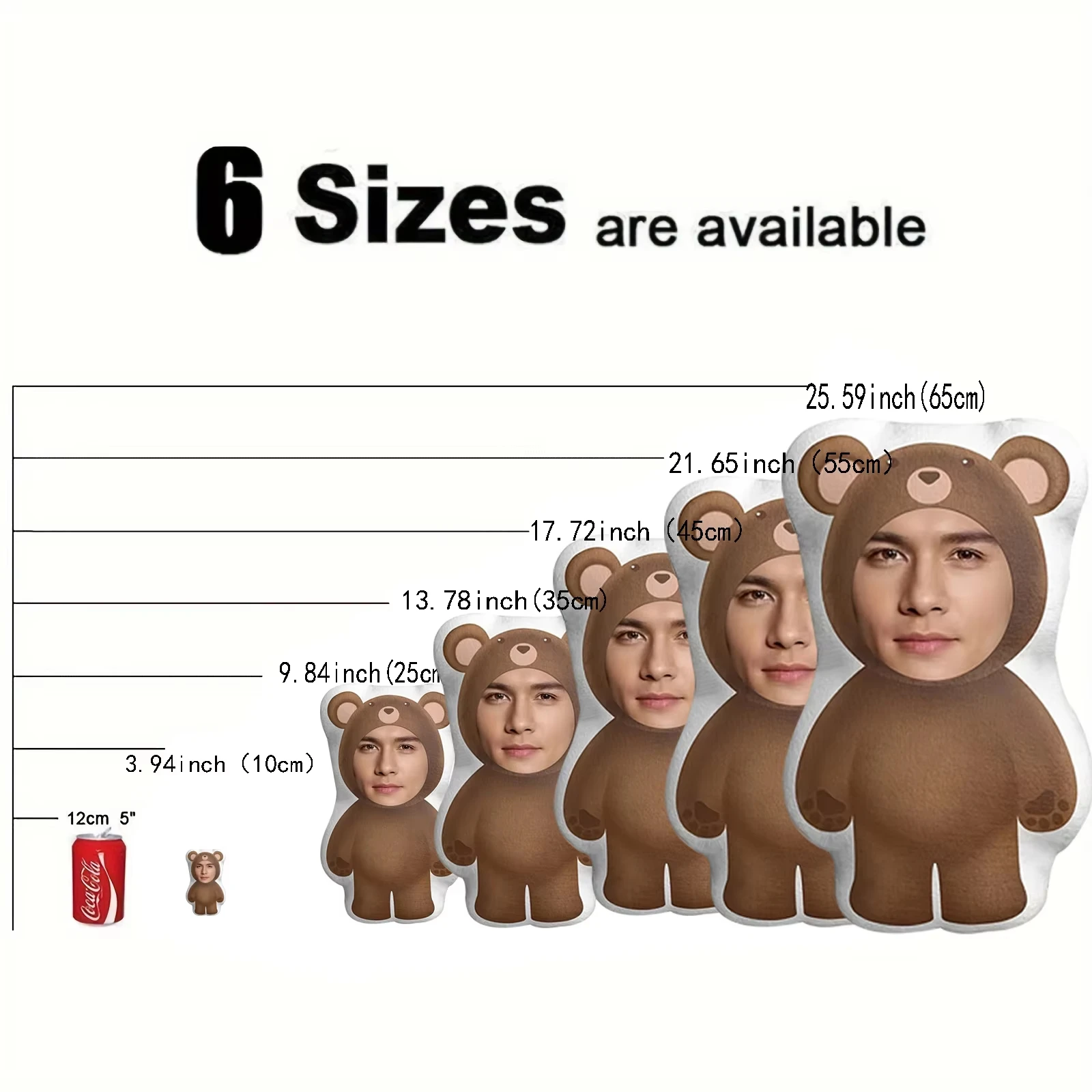 Custom Bear Shaped Face Pillow, Personalized Upload Photo Plush Cushion, Custom Portrait Throw Pillow Creative Birthday Annivers