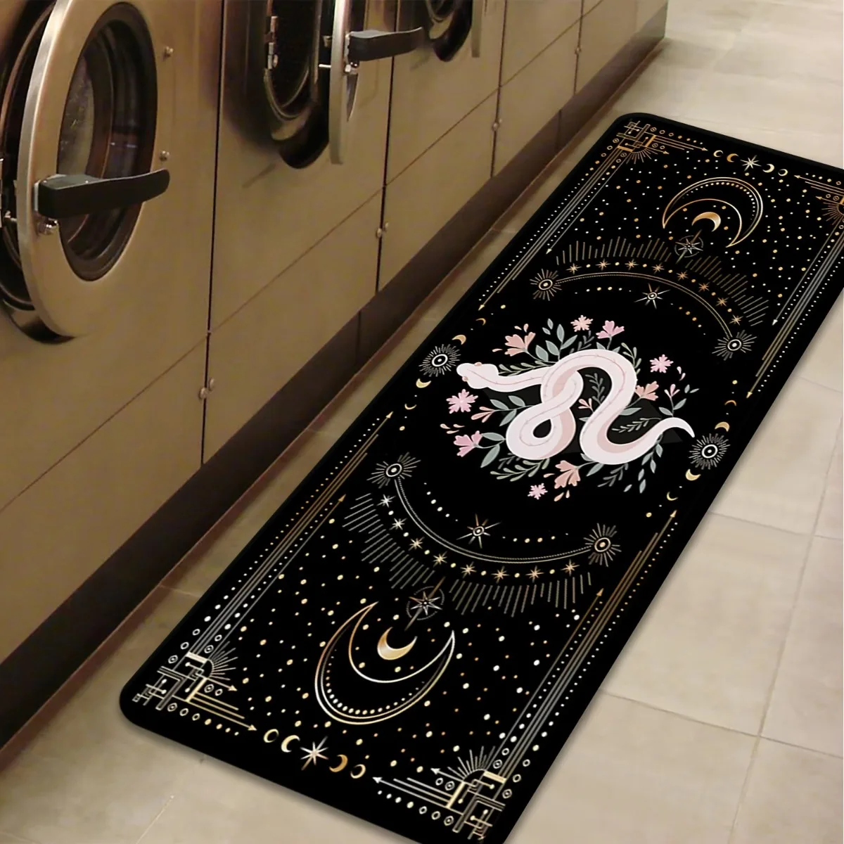 Dark Aesthetic Floral Snake Kitchen Rug Non-Slip Washable Diatom Mud Floor Mat for Kitchen Hallway Balcony Laundry Room Decor