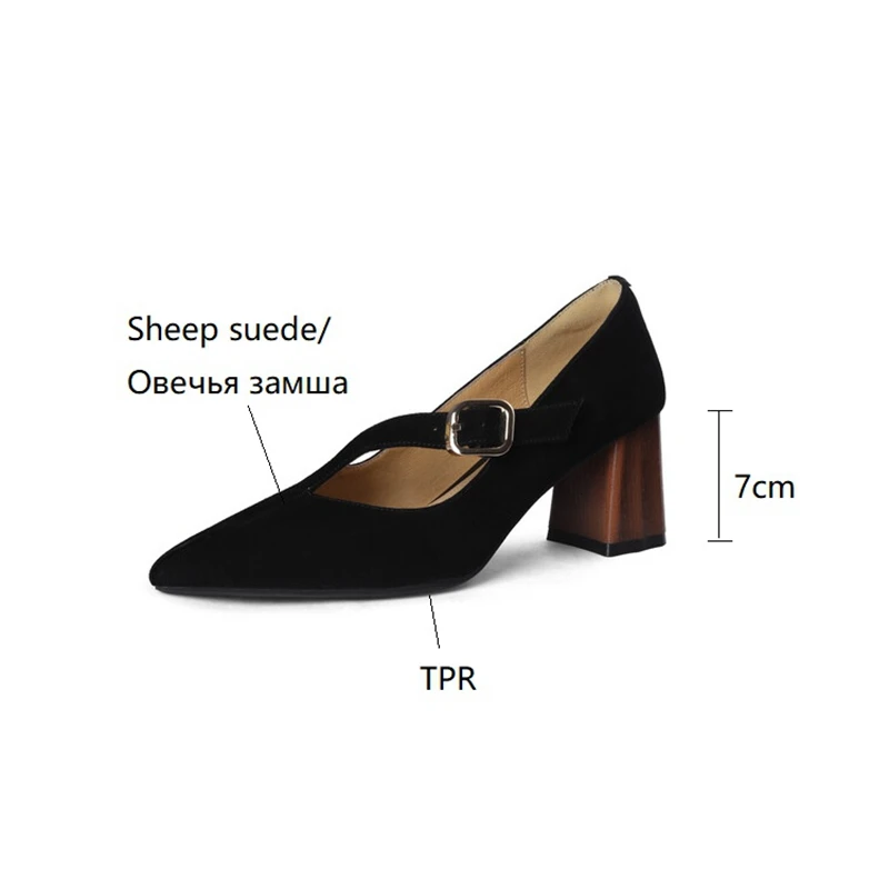 2023 Spring Women Shoes Pointed Toe Chunky Heel Women Pumps Sheep Suede High Heels Belt Buckle Shoes for Women zapatos de mujer