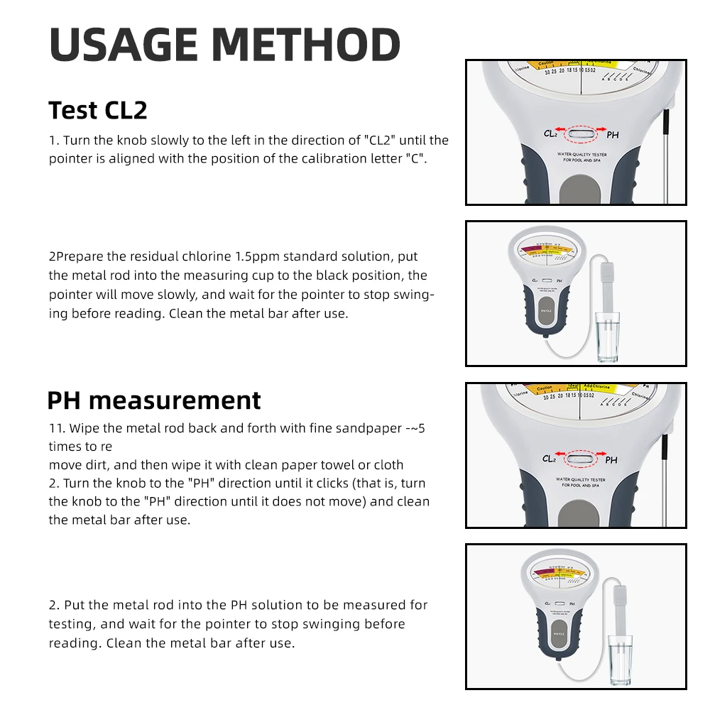 Professionelles 2-in-1-PH-Chlormessgerät, Cl2-Tester, PH-Wasserqualitätsprüfgerät, Chlormessung für Schwimmbad-Aquarium – Detail 7