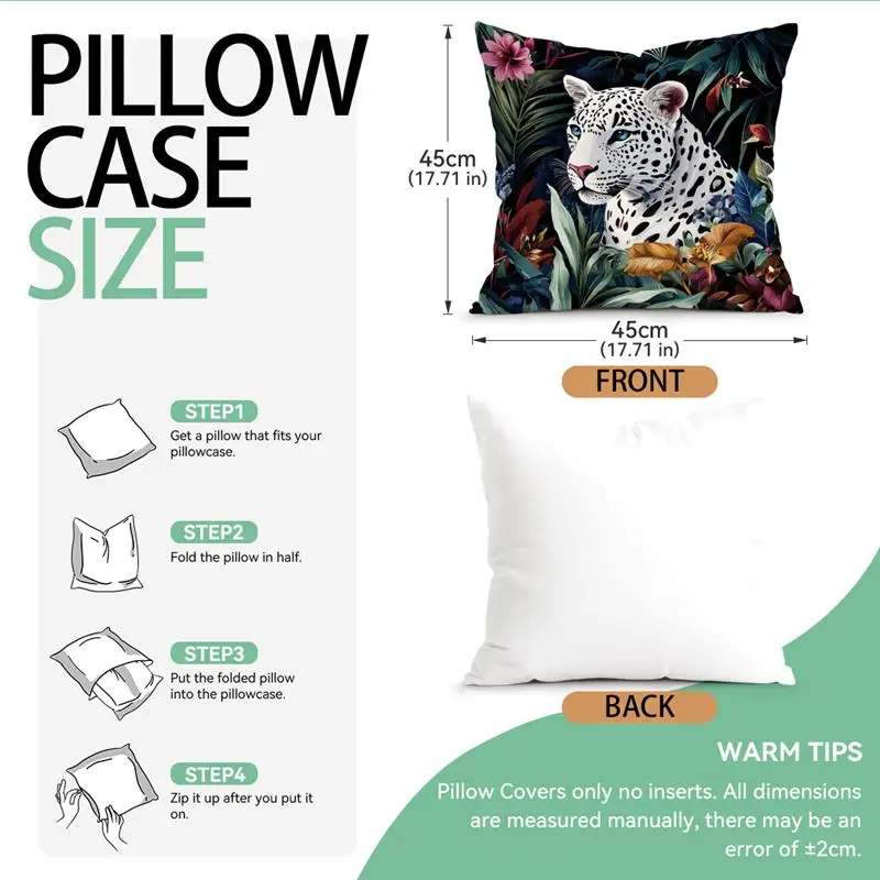 1pcs Tropical Leopard Pillowcase Square Bedroom Cushion Covers Zipper Chair Covers Living Room Comfortable Decor 45x45cm﻿ ﻿ ﻿